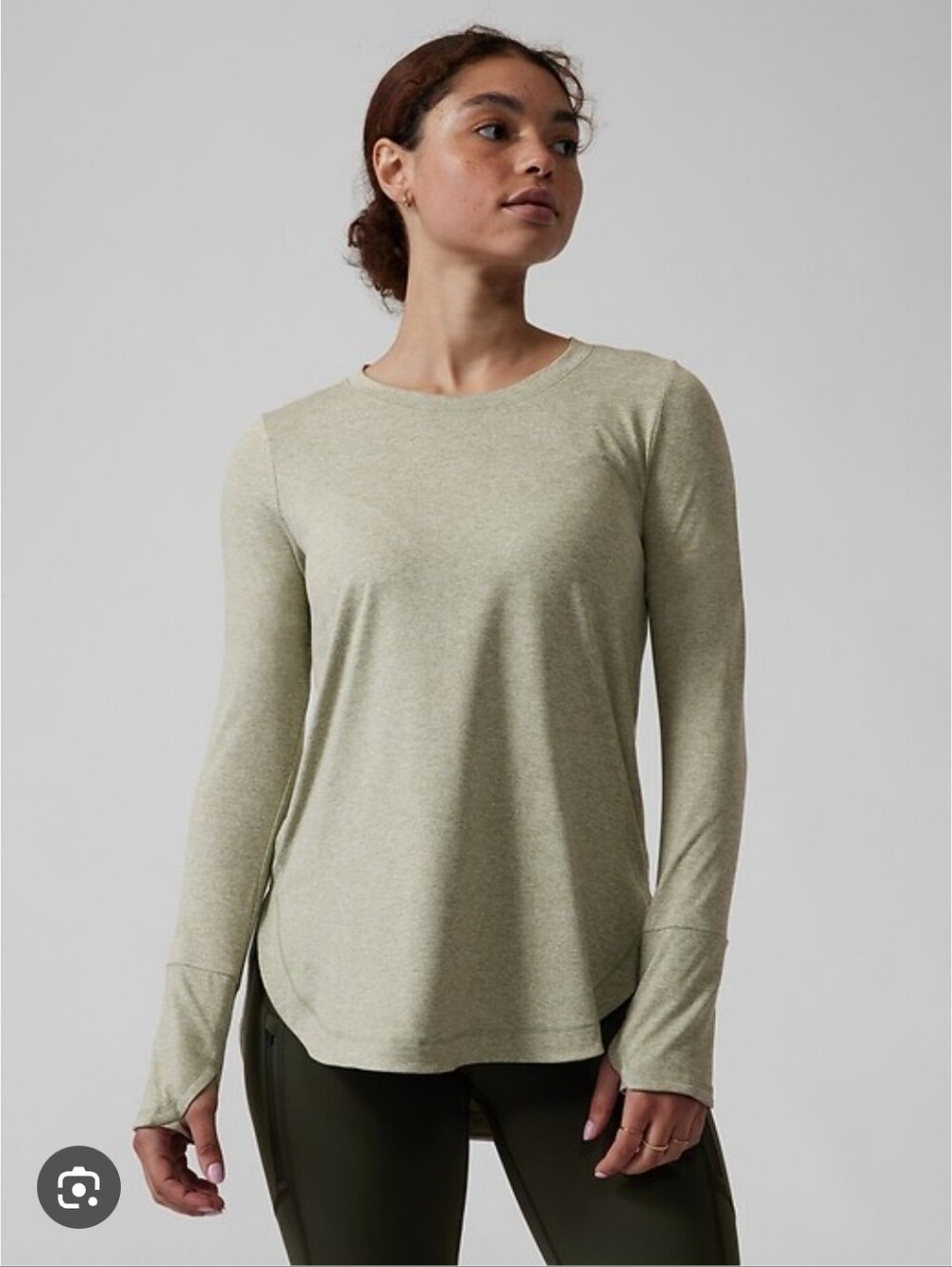 Athleta Uptempo Top Long Sleeve Activewear Peat Shadow Olive Womens Size Large
